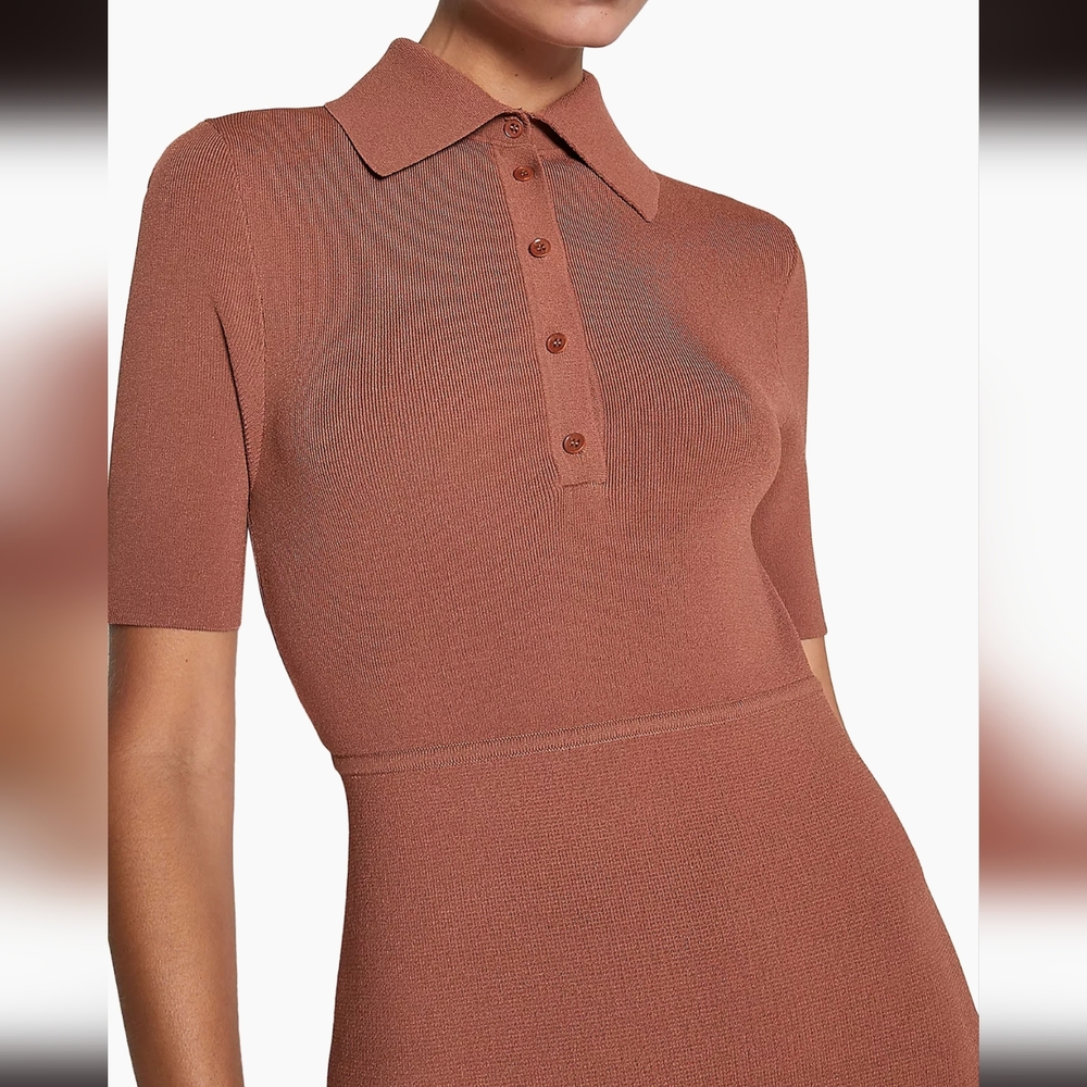NWOT Brown Scanlan Theodore Crepe-Knit Polo Midi Dress Size Small - Picture 7 of 7